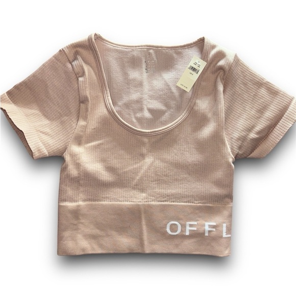 Offline by Aerie Seamless Crop Top w/ OFFLINE Logo Pale Pink Size Small NWT! - Picture 1 of 6